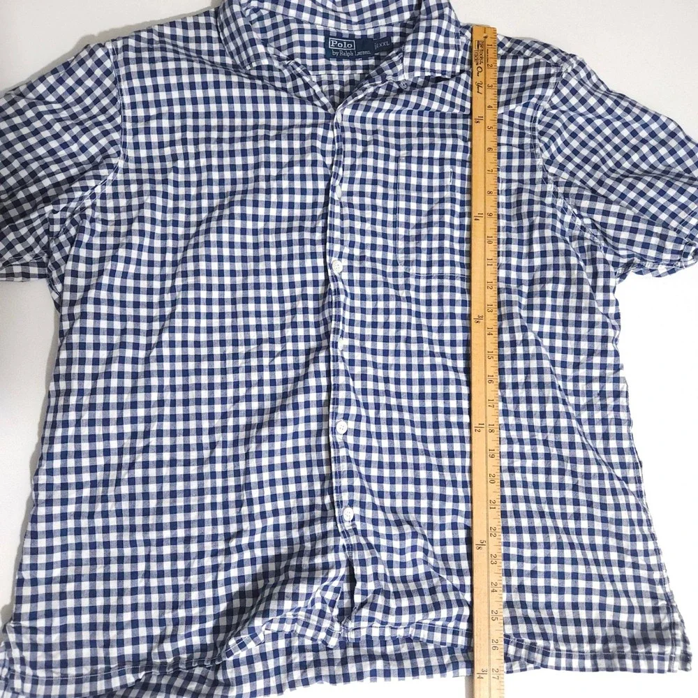 Polo Ralph Lauren Mens XXL Blue White Gingham Short Sleeve Button Down Shirt